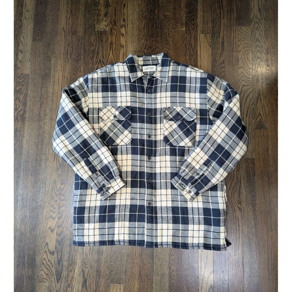 Lake N Trail Plaid Lined Jacket Men's Size L Navy Blue Ivory Work Wear Outdoors